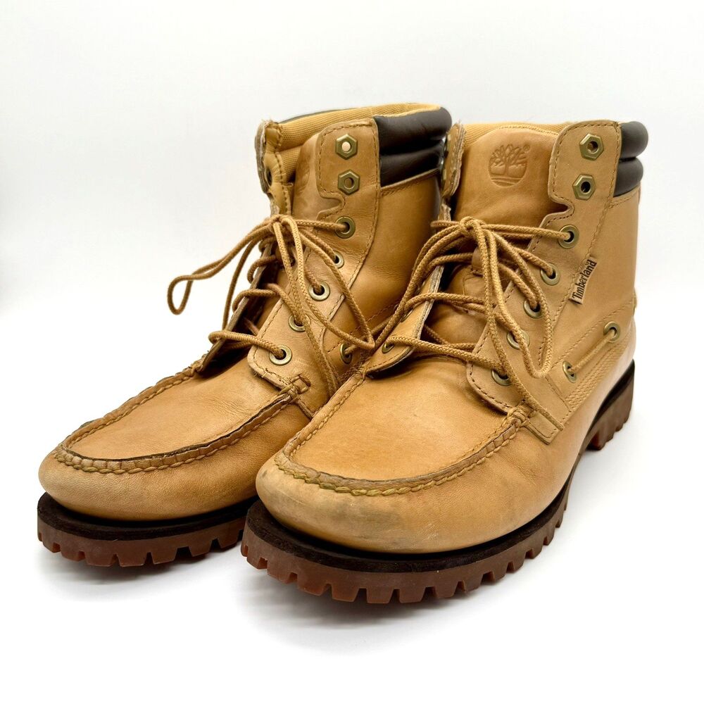 TIMBERLAND Oakwell 7-Eye Moc Toe Boots Men's 10M Wheat Leather Lug Sole 38576